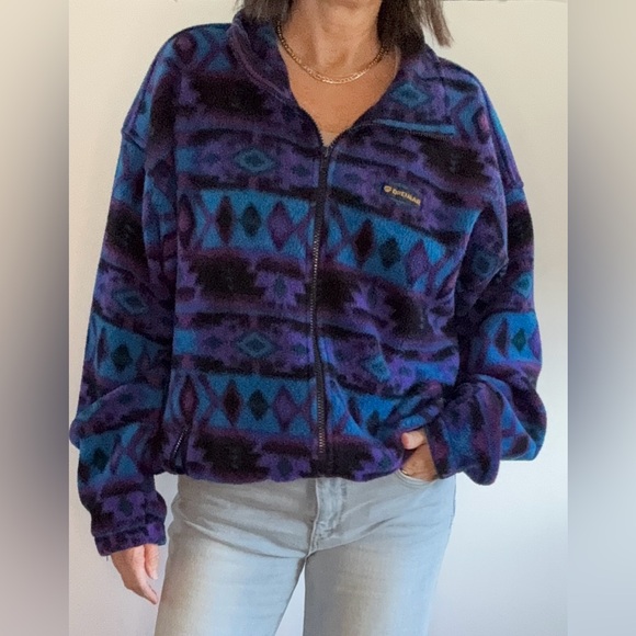 Vintage 90’s Dreimar Fleece Full-zip Jacket XL Southwestern Aztec Print - Picture 1 of 12